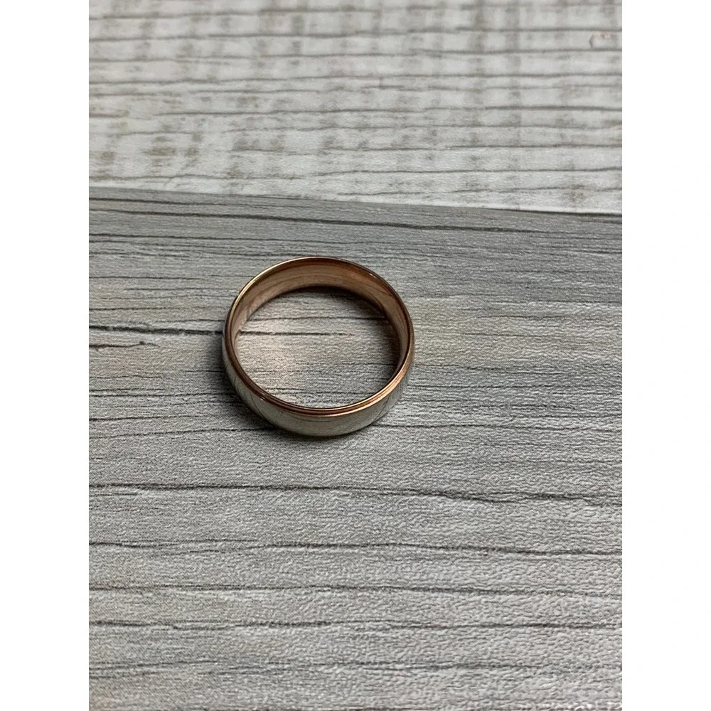 Two Tone Silver and Rose Gold Tone Comfort Fit Wedding Band Ring Size 8.25